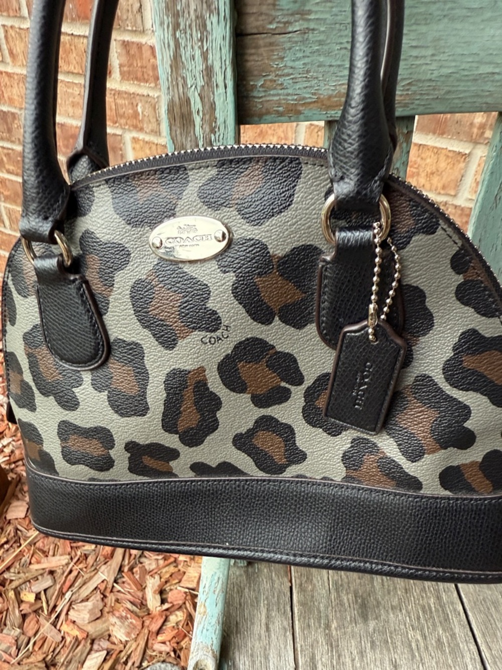 Coach Leopard-Print Cora Mini Dome Satchel in Black and Brown - Picture 13 of 14
